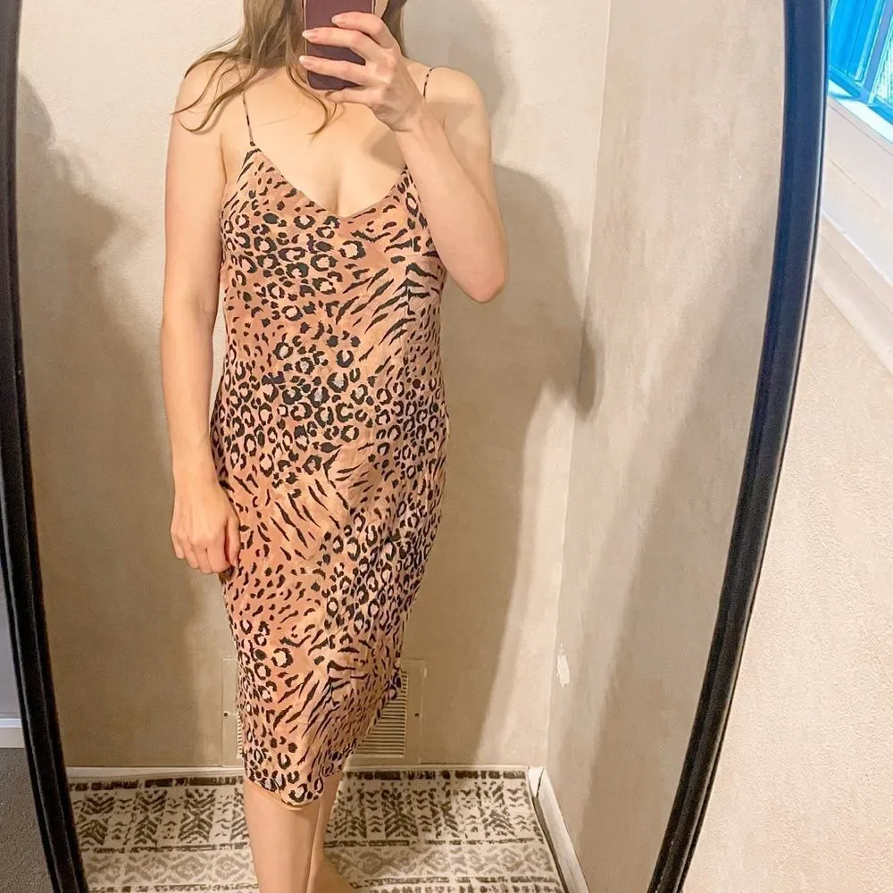 Paige Cicely Animal Print Silk Slip Dress S